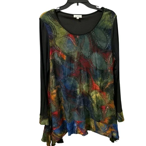 Paris Hues Long Sleeve Multicolor Tunic Top With Black Accents Sz L tunic - Picture 3 of 12